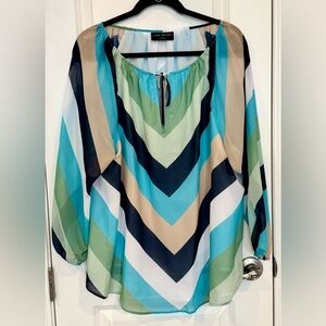 Lane Bryant Chevron Blouse 14/16 Boho Chic Coastal Vibes Vacation Ready Top
